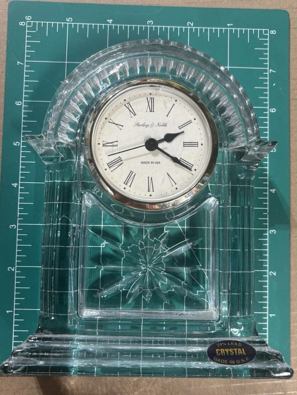 Vintage STERLING & NOBLE 24% Lead CRYSTAL Glass MANTLE CLOCK Works 7